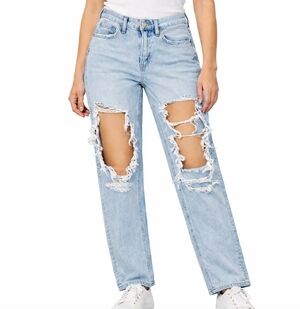 American Eagle Womens Light Wash Distressed 90s Straight Leg Jeans Size 2 Mid